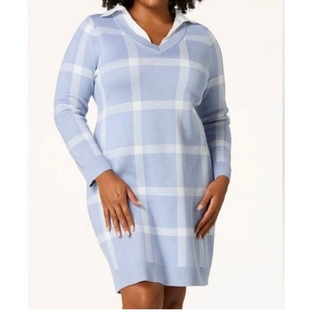 Cato Women’s Blue & White Collared Sweater Dress Size XL